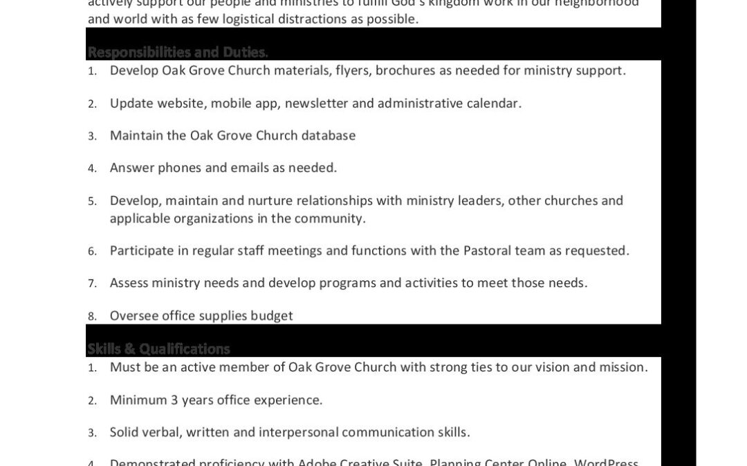 Job Description – Office Administrator