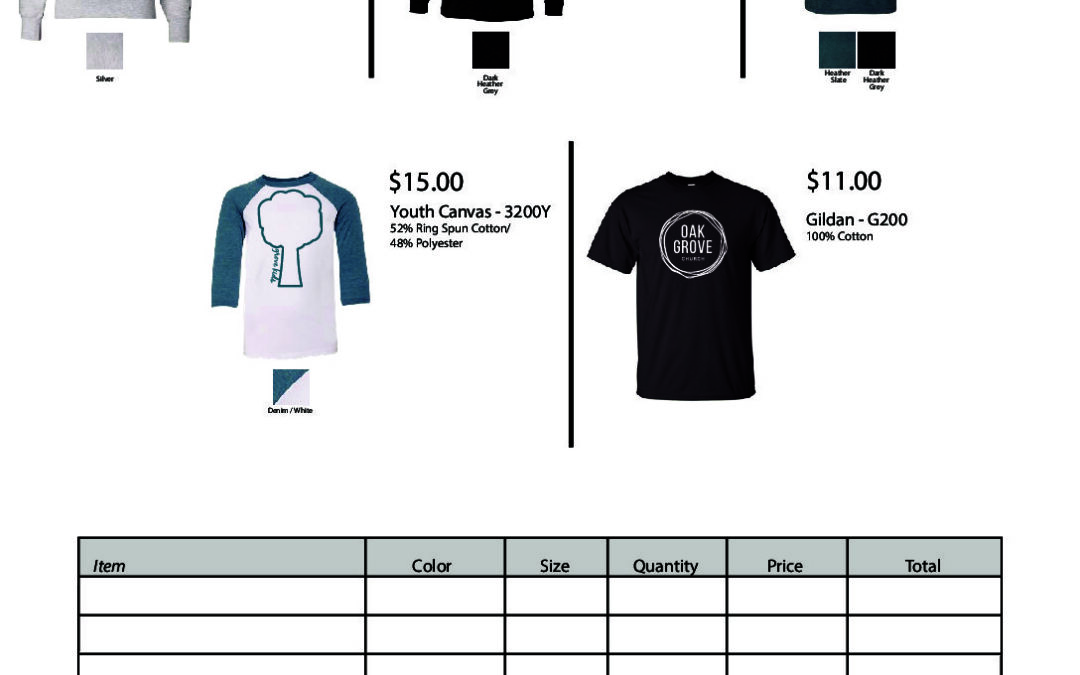 Oak Grove Apparel Order Forms 11.2019
